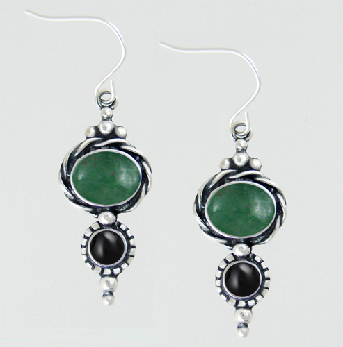 Sterling Silver Drop Dangle Earrings With Jade And Black Onyx